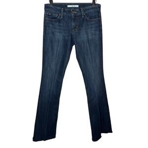 Joe's Jeans Rocker Fit- Flare Leg Low rise size 27 Dark Wash Raw Hem